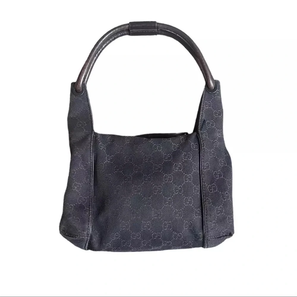 Gucci GG Vintage Canvas Zippered Hobo Bag Black Brown
